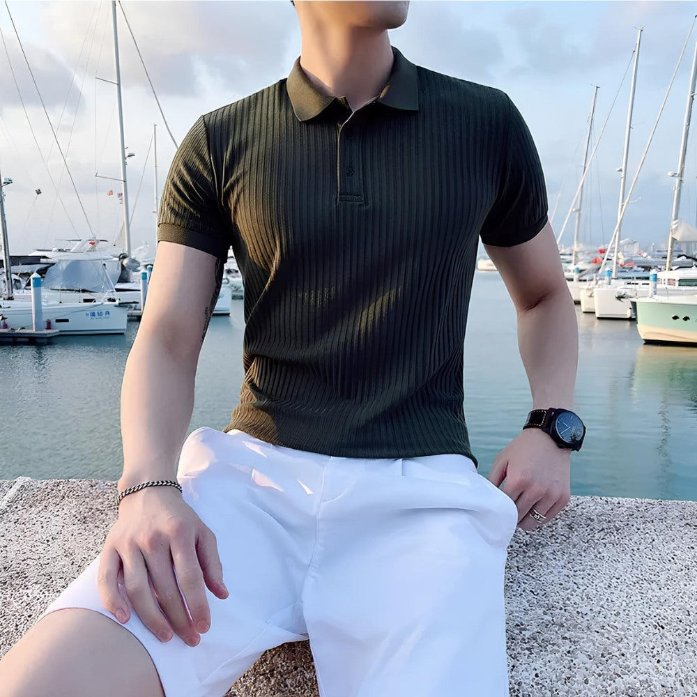 Men's Ribbed Knit Polo Shirt – Bourton