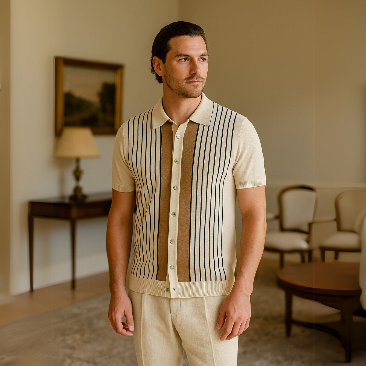 Men's Striped Knit Polo Shirt – Montelle