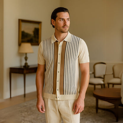 Men's Striped Knit Polo Shirt – Montelle
