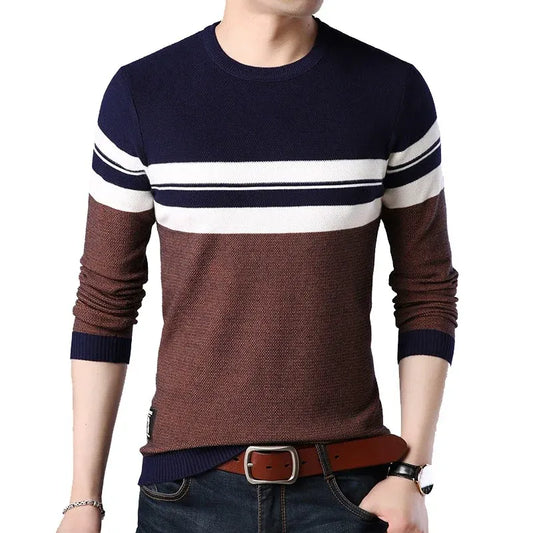 Men’s Dual-Tone Stripe Crewneck Sweater – Old Money Essential