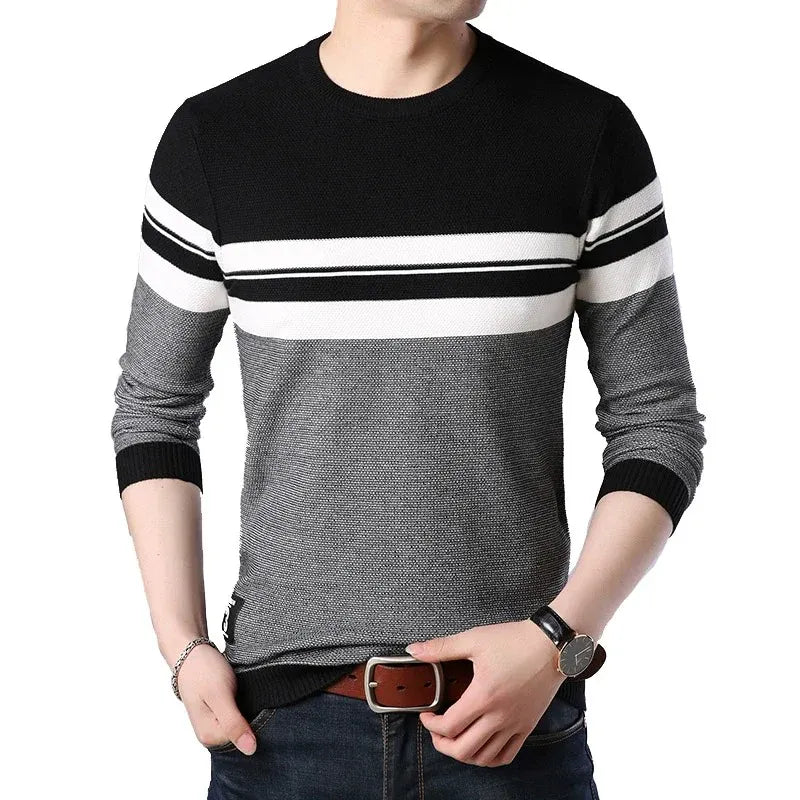 Men’s Dual-Tone Stripe Crewneck Sweater – Old Money Essential